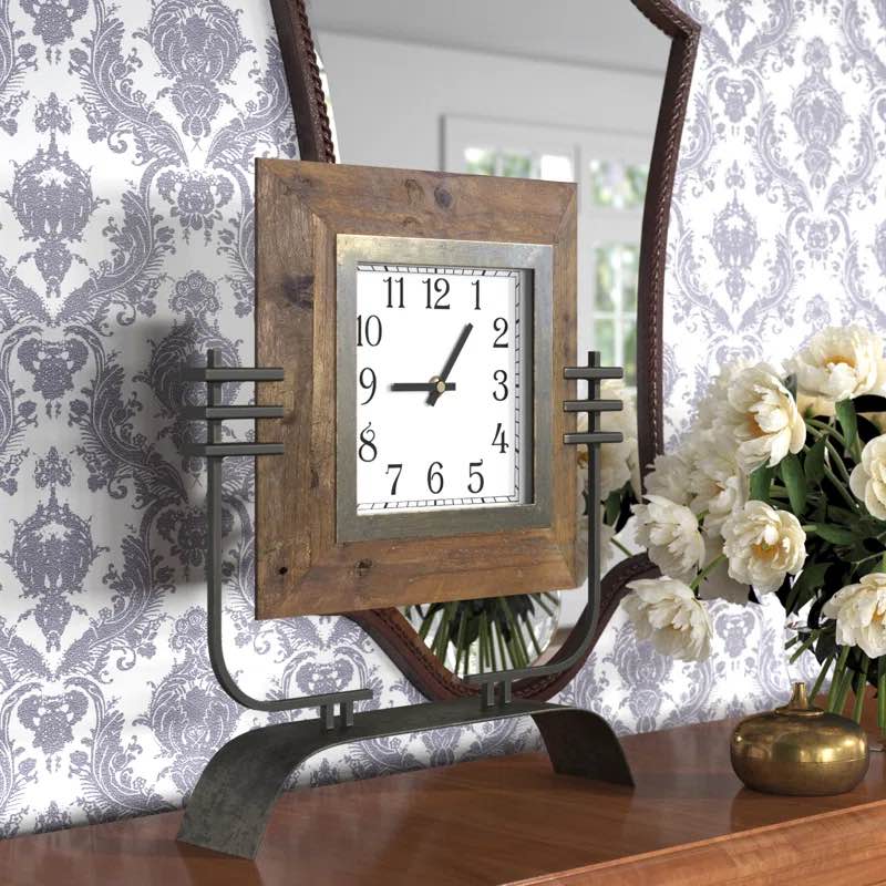 Industrial Analog Metal Mechanical Tabletop Clock in Brown/Black/Silver