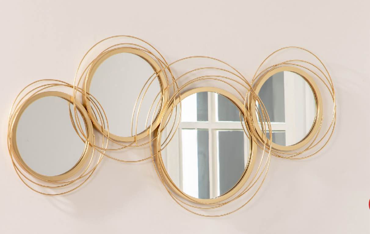 HOMCOM 42.25" Circle Mirror for Wall, Modern Metal Wall Art for Living Room, Bedroom and Dining Room, Gold