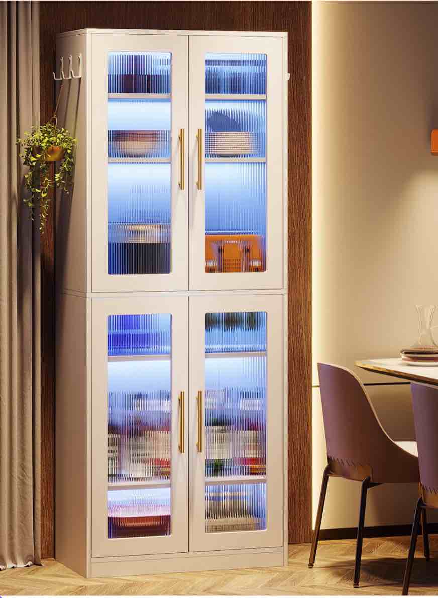 67-inch Bookcase, 8-Tier Bookshelf with Acrylic Doors and LED Light