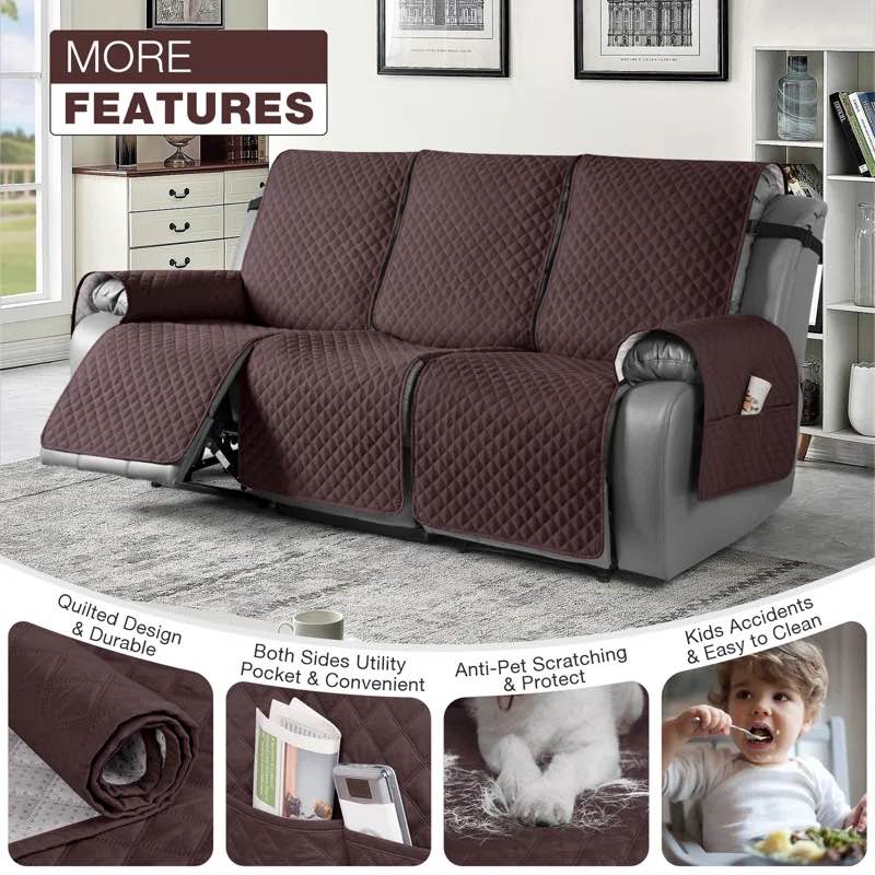 Anti-Slip 3 Seater Sofa Cover Machine Washable Box Cushion Couch Slipcover for Pets Kids Home Furniture Protector Fabric Type: Brown Polyester Blend