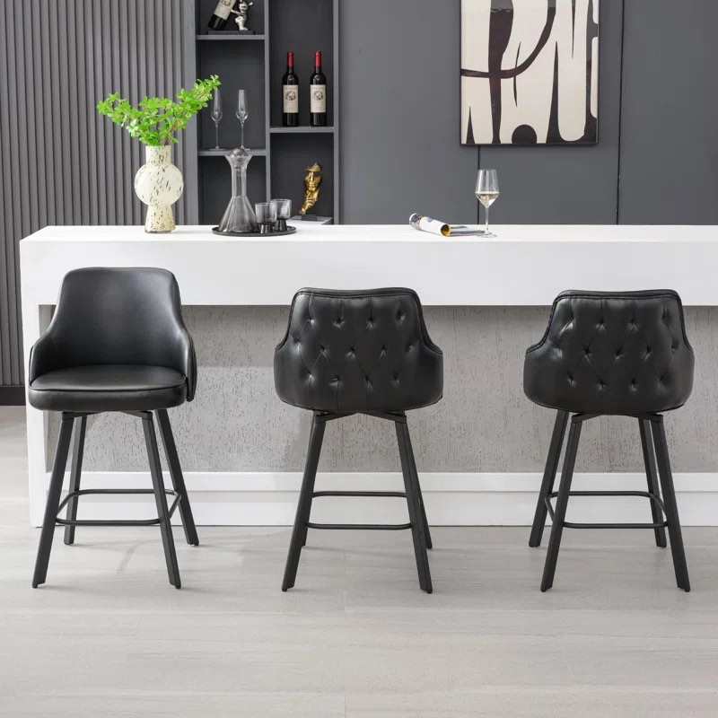 Bar Stools Set of 4 , 26/30" Swivel High Back Bar Height Bar Stools black 