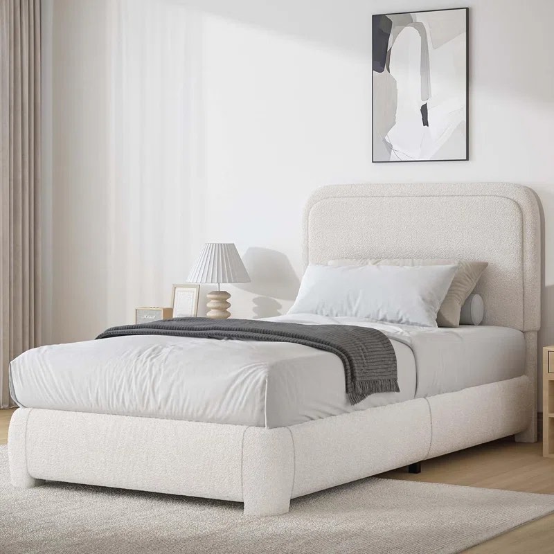 Bensu Upholstered Platform Bed twin size cream 