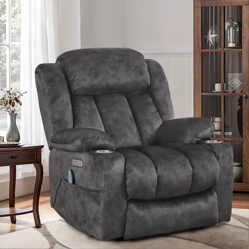 Neidlinger 35.82 Wide Recliner, Extra Wide Armrest With Cup Holder, New Skin Friendly Fabrics,Super Soft And Oversize Power Lift Assist Recliner Chair With Massage And Heat dark gray microfiber 