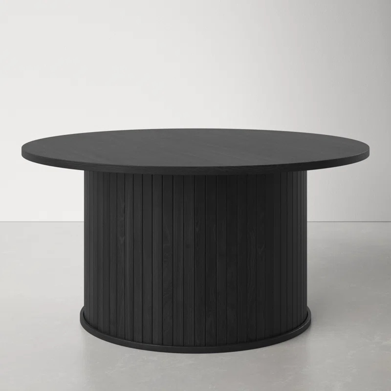 Iris Mid-century Modern Round Pedestal Coffee Table-black Oak, Overall 17.72'' H X 35.43'' L X 35.43'' W (Box 2 Of 2) 