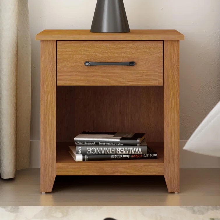 Walter 20.3" 1 Drawer Nightstand amber walnut Overall 20.3'' H X 18.9'' W X 16.5'' D Drawer Interior 3.8'' H X 11.7'' W X 13.2'' D Interior Shelf 9.8'' H X 13.8'' W X 16.9'' D Tabletop Thickness 0.6''