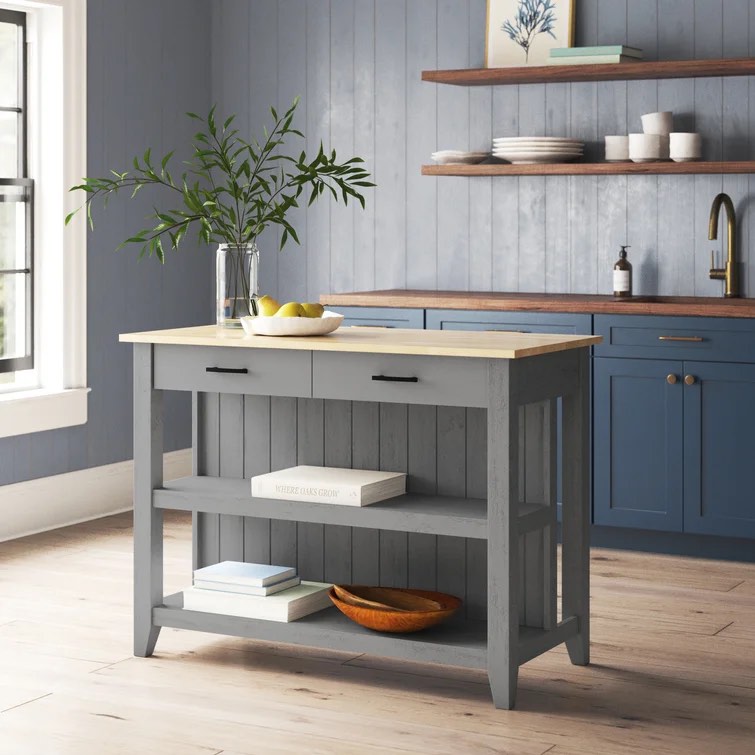Spence 47.5" Kitchen Island gray Overall 35.5'' H X 18.75'' W X 11.25'' D Drawer Interior 6.4'' H X 22.2'' W X 12.3'' D Shelf 12'' H X 14'' D Countertop 47.5'' W X 23.38'' D Overall Product Weight 93.61 lb. Countertop Thickness 3.4'' H