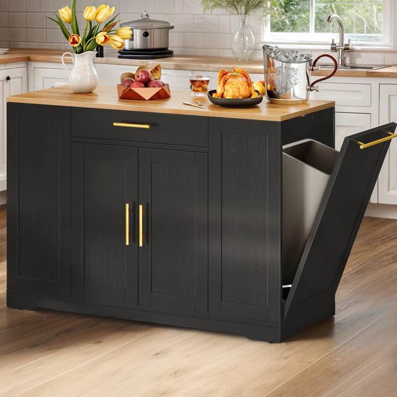 Cushing Rolling Kitchen Island with Manufactured Wood Top black Overall 36.4'' H X 53.1'' W X 22'' D Drawer Interior 3.3'' H X 20.1'' W X 12.6'' D Shelf 7.8'' H X 20.8'' W X 12.6'' D Countertop 53.1'' W X 22'' D Cabinet Interior 31.9'' H X 20.8'' W X 13.4'' D Overall Product Weight 152 lb. Height Without Wheels 36.4'' H