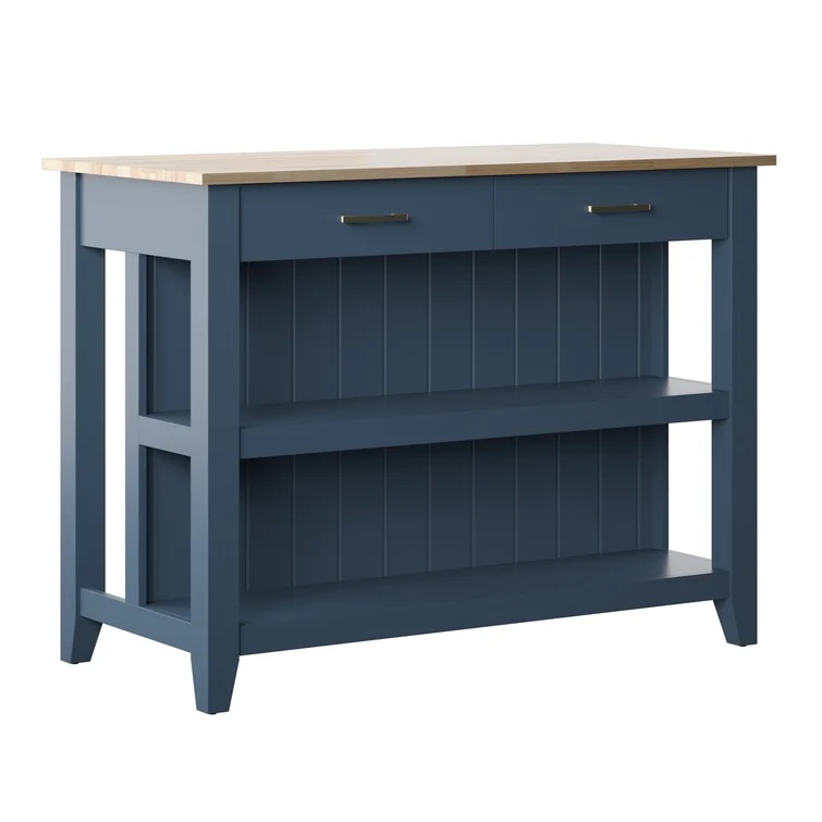 Spence 47.5" Kitchen Island Fontana blue Overall 35.5'' H X 18.75'' W X 11.25'' D Drawer Interior 6.4'' H X 22.2'' W X 12.3'' D Shelf 12'' H X 14'' D Countertop 47.5'' W X 23.38'' D Overall Product Weight 93.61 lb. Countertop Thickness 3.4'' H