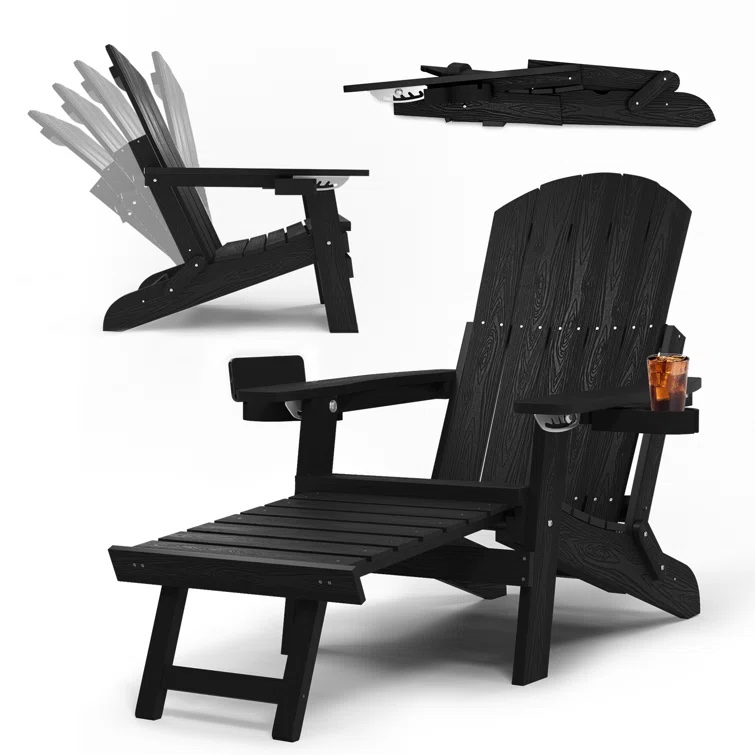 Proctorsville Foldable Outdoor Adirondack Chair black Overall 35.8'' H X 20.3'' W X 55.1'' D Seat 20.3'' W X 18.5'' D Arms 20.3'' H X 4.92'' W Ottoman 11.6'' H X 20.3'' W X 21.8'' D Chair Back Height - Seat to Top of Back 33.3'' H Seat Height - Floor to Seat 20.3'' H Overall Product Weight 54.01 lb.