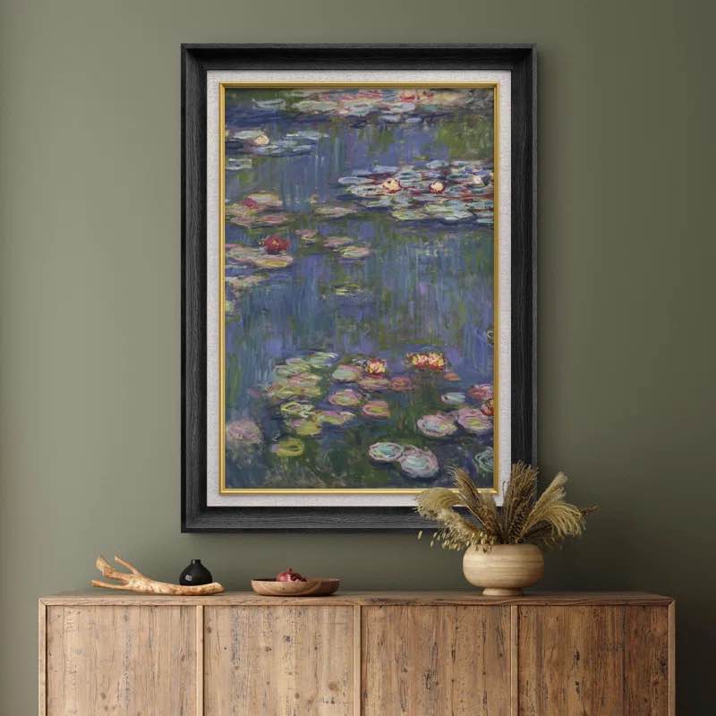 Pastel Water Lily Pond by Claude Monet - Picture Frame Painting on Canvas black Overall 36'' H X 26'' W Overall Product Weight 7 lb. Overall Depth - Front to Back 1.2'' D
