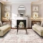 8x10 Area Rug, Washable Rug for Living Room Entryway Bedroom Kitchen, Vintage Medallion Rug with Non-Slip Backing, Ultra-Thin Low Pile Boho Farmhouse Rug for Home Decor, Pink