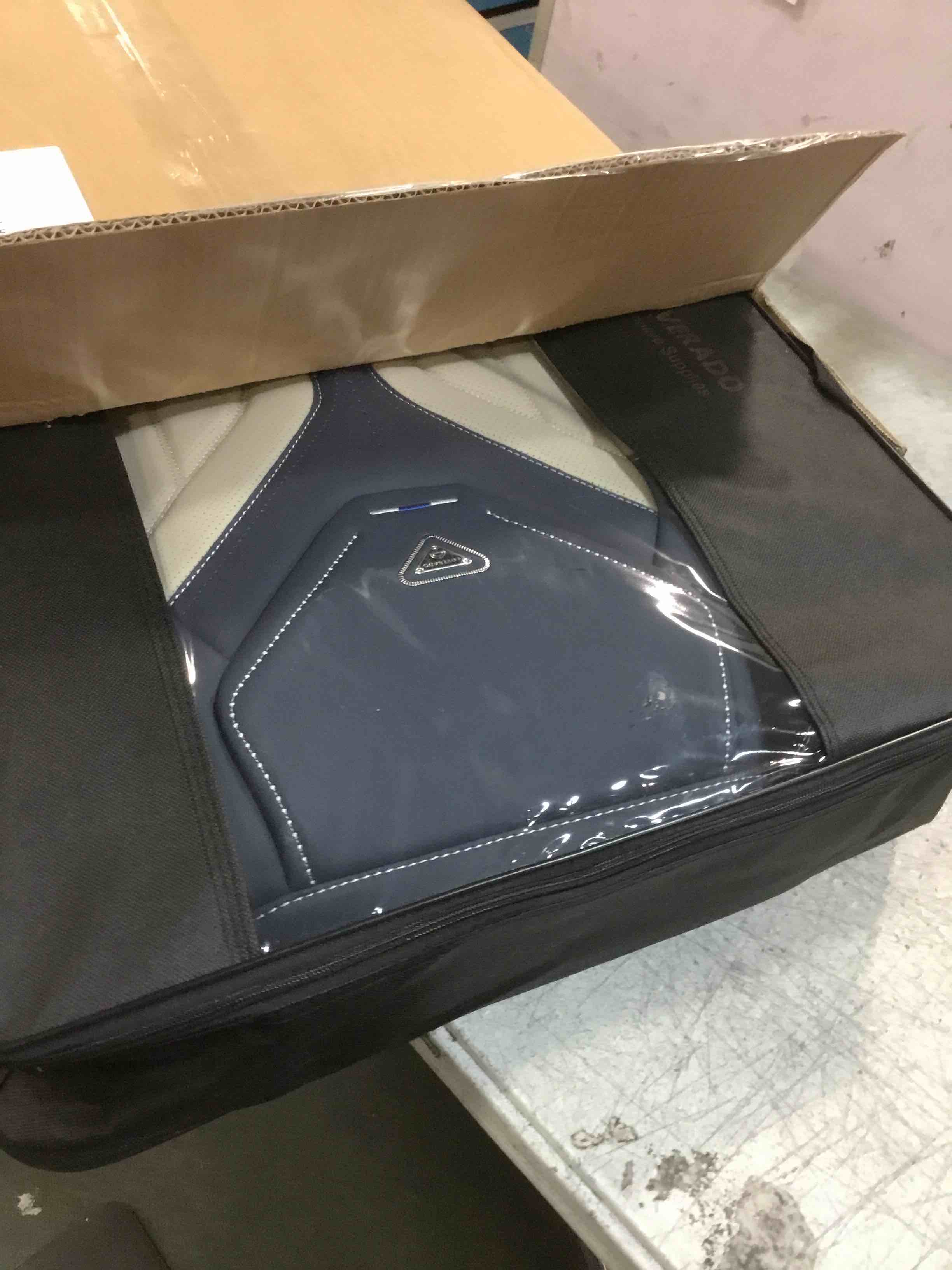 Condition photo showing Good Condition for Coverado Car Seat Covers Front Seats Only, Leather Car Seat Protectors, Waterproof Seat Covers for Cars Auto Car Accessories Fit for Most Sedans SUV Pick-up Truck(Blue&Beige) Front-Blue&Beige Front