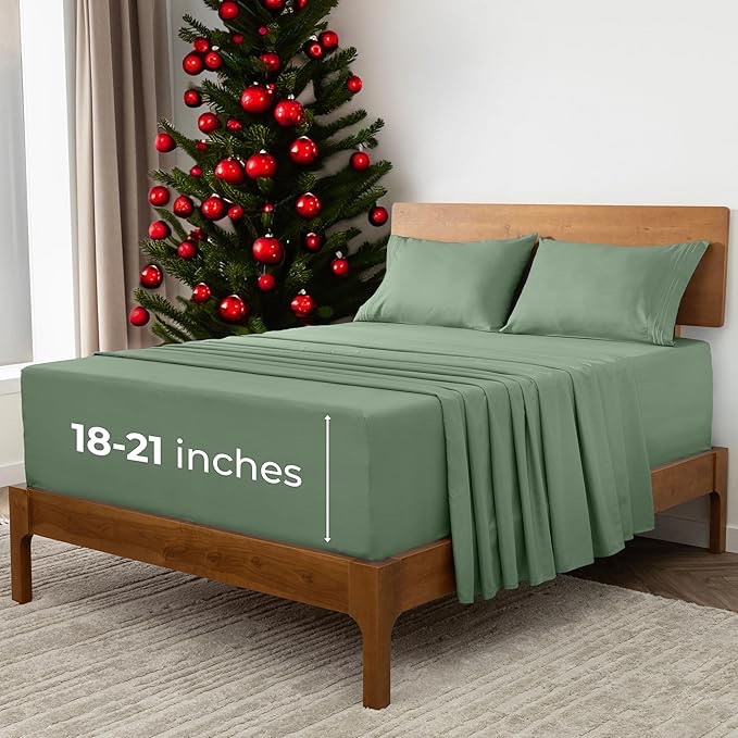 Mellanni Extra Deep Queen Sheets - 4 PC Iconic Collection Bedding Sheets & Pillowcases - Hotel Luxury, Ultra Soft, Cooling Bed Sheets - for Women, Men, Kids & Teens (Queen, Sage Hydrangea)