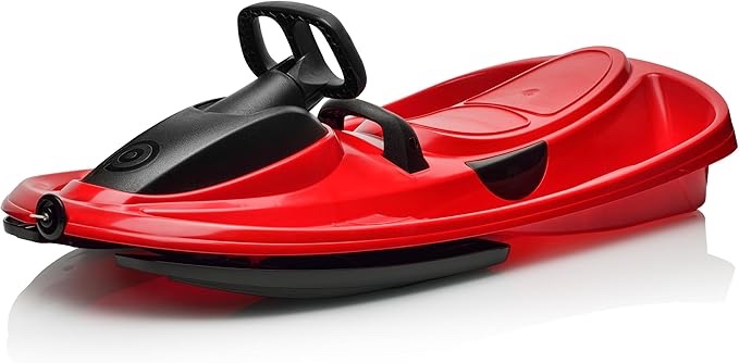 Gizmo Riders Snow Sled for Kids, Adults - Toboggan Sled, Easy Turning Steering Wheel, Anti-Slip Seat, Pull Up Brake, Durable Plastic Sled, Lightweight, Outdoor Toys, Snow Toys, Age 3+ 260 lbs Racing Red Snow Sled
