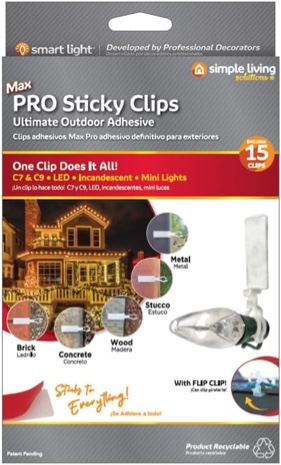 (pack of 2) Max Pro Anywhere Sticky Clip Ultimate Outdoor Adhesive White Light Clip Value Pack (15 Clips)
