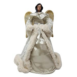 Ethnic Champagne Gold Snowflake Angel Christmas 16" Tree Topper, Holiday Party