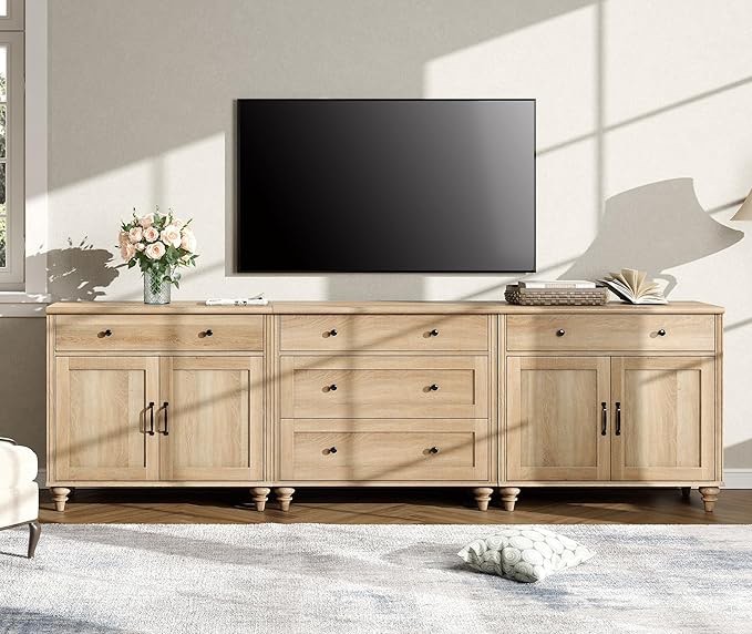 (incomplete 1 box only ) Farmhouse TV Stand For 85 Inch TV With 8 Doors And 4 Drawers, Entertainment Center TV Console Table With Storage Cabinets