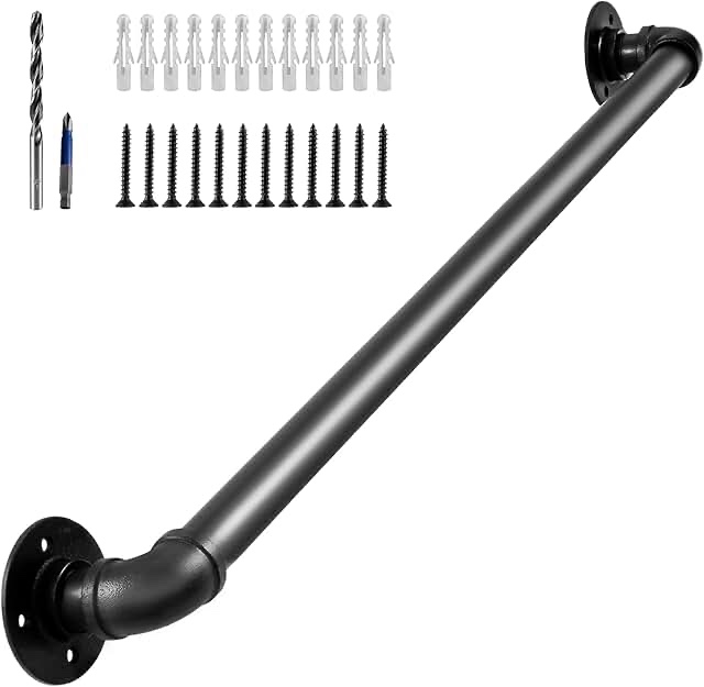 ZeroPone Wall Handrail 3ft for Stairs Steps,Metal Staircase Handrail,Black Galvanized Industrial Iron Hand Rail for Indoor & Outdoor Wall Mount Support,Iron Banister Rail, Safety Grab Handle