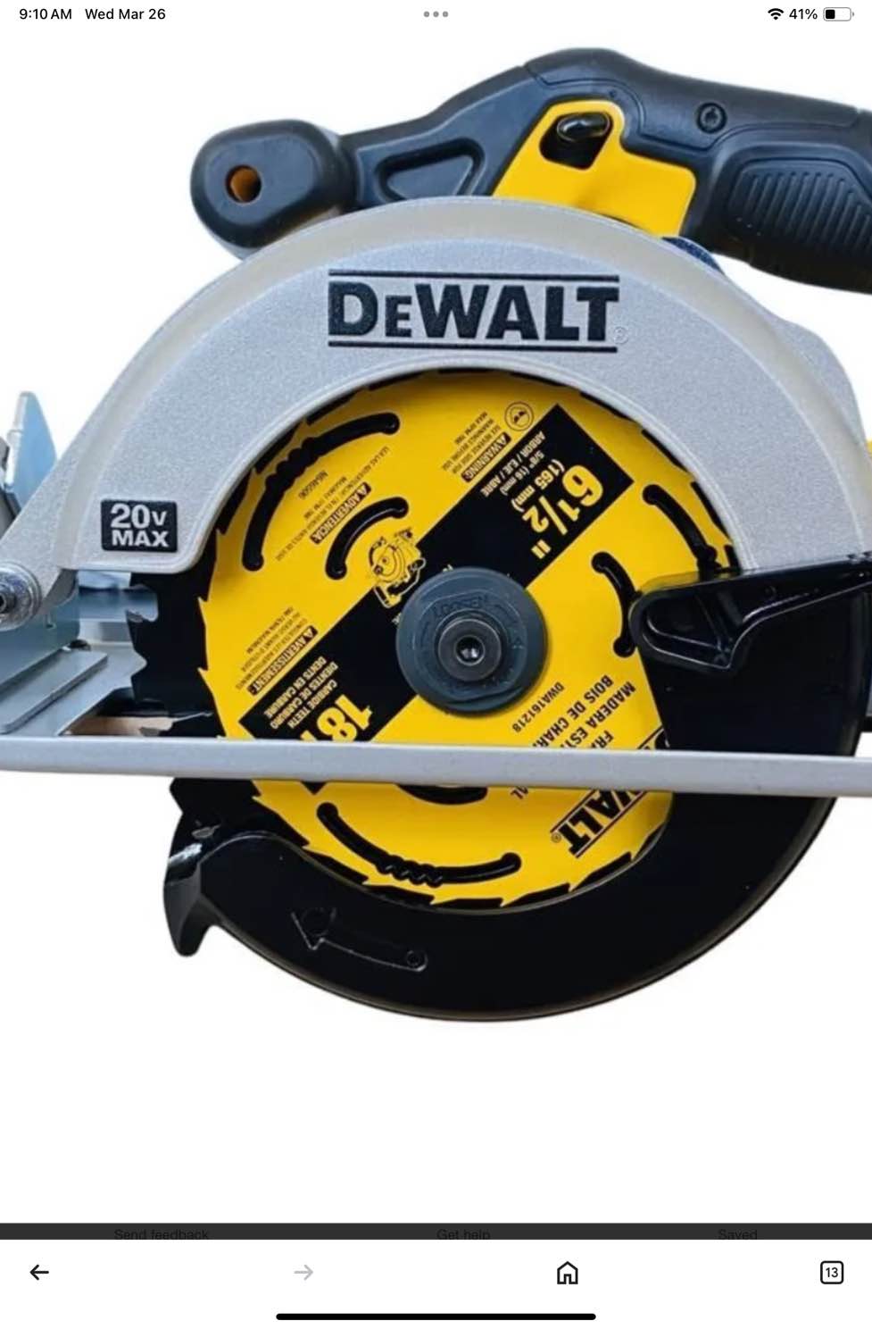 DEWALT DCS393 20V 6-1/2" Cordless Circular Saw - Tool Only