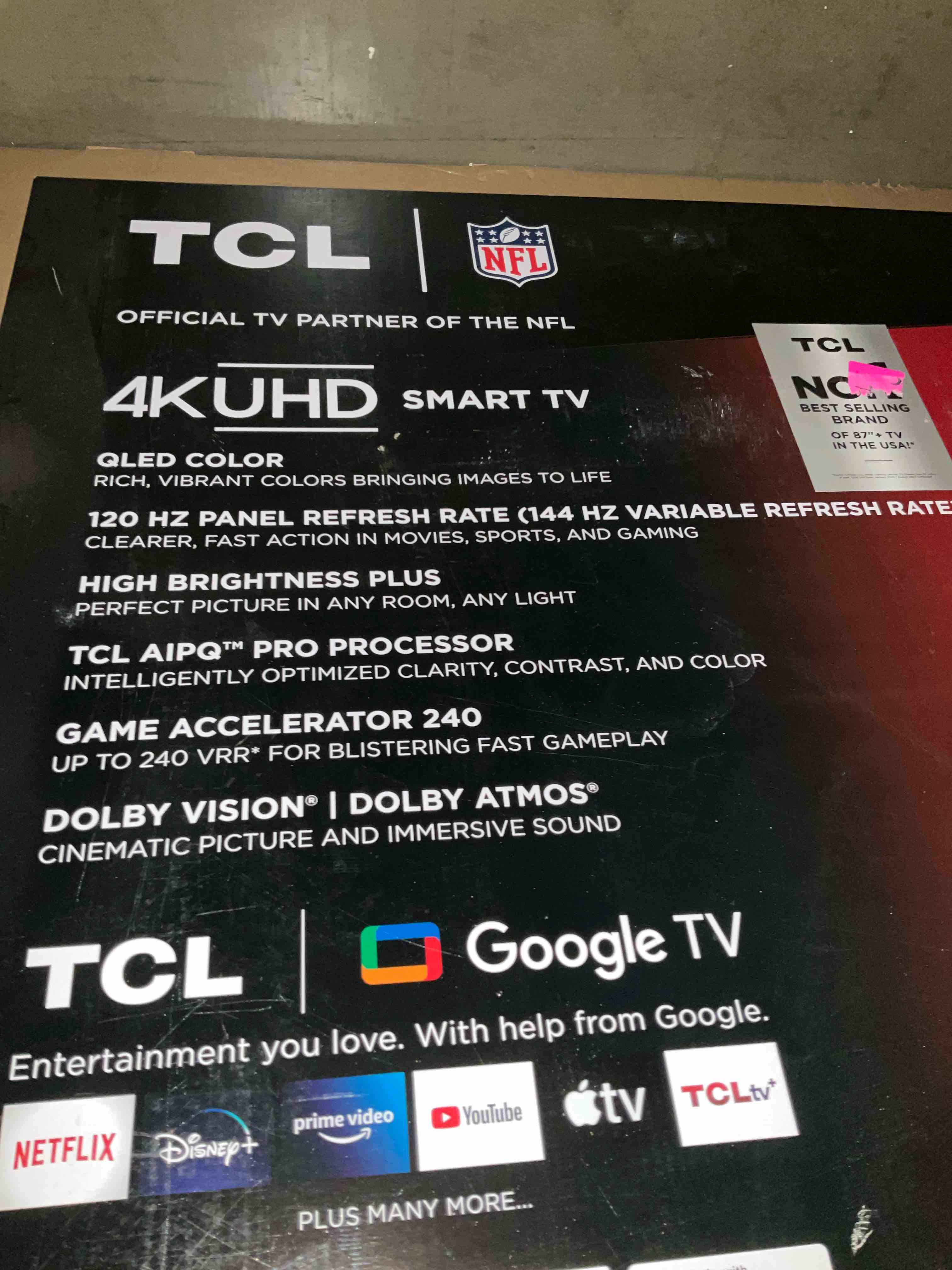 TCL 98-Inch Q65 QLED 4K UHD Smart TV with Google TV (98Q651G, 2024 Model) Dolby Vision, Dolby Atmos, HDR Pro+, Game Accelerator Enhanced Gaming, Voice Remote, Works with Alexa, Streaming Television