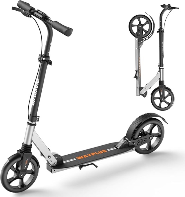 WAYPLUS Kick Scooter for Ages 6+,Kid, Teens & Adults. Max Load 240 LBS. Foldable, Lightweight, 8IN Big Wheels for Kids, Teen and Adults, 4 Adjustable Levels. Bearing ABEC9 Gray 