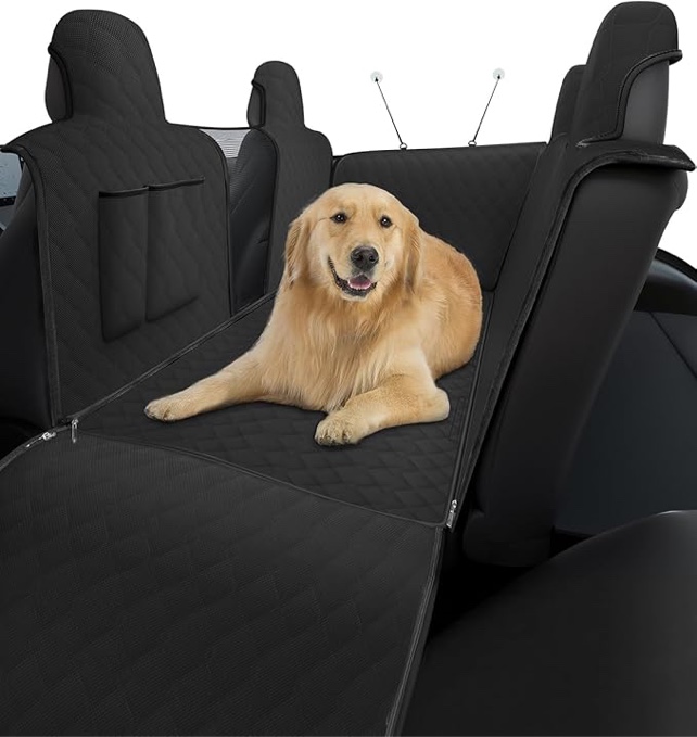 Upgraded Anti Sagging Dog Car Back Seat Covers for Tesla Model Y (2020-2023), 100% Waterproof Dog Hammock with Mesh Window Storage Pocket, Back Seat Protection for Dogs, Black