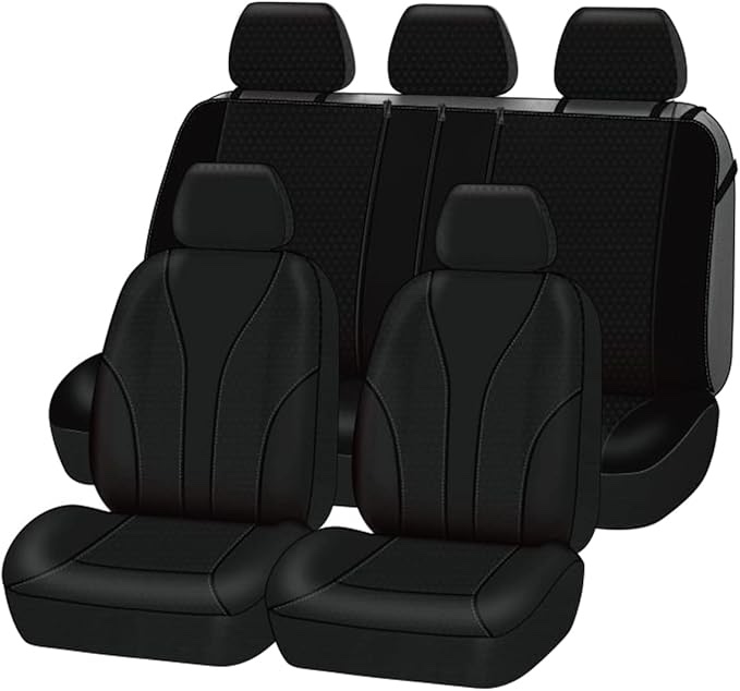 Flying Banner Car Seat Covers Full Cover Universal fit Car Truck SUV Van Hot Stamp Breathable Rear Bench Split Neoprene (Black Full Set - Low Back - Neoprene) Full Set -- Low Back -- Neoprene Black