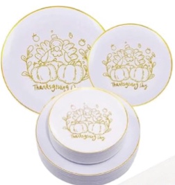 WDF 50pcs Thanksgiving Plastic Plates  Include 25 Dinner Plates, 25 Salad Plates Gold/White