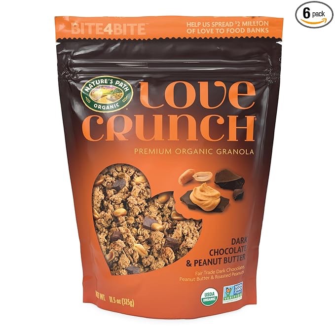 (BEST BEFORE: 2025 MAY 24) Love Crunch Organic Granola, Dark Chocolate Peanut Butter, 11.5 Oz , Non GMO, by Nature's Path