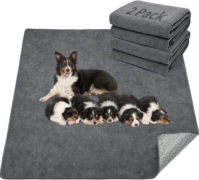 LOOBANI 2 Packs Extra Large Reusable Dog Mat for Floor, Non-Slip Washable Pee Pad for Dogs, Fast Absorbent Pet Whelping Pads, Puppy Playpen Mat for Incontinence, Housebreak, Crate, 48x48in, Gray