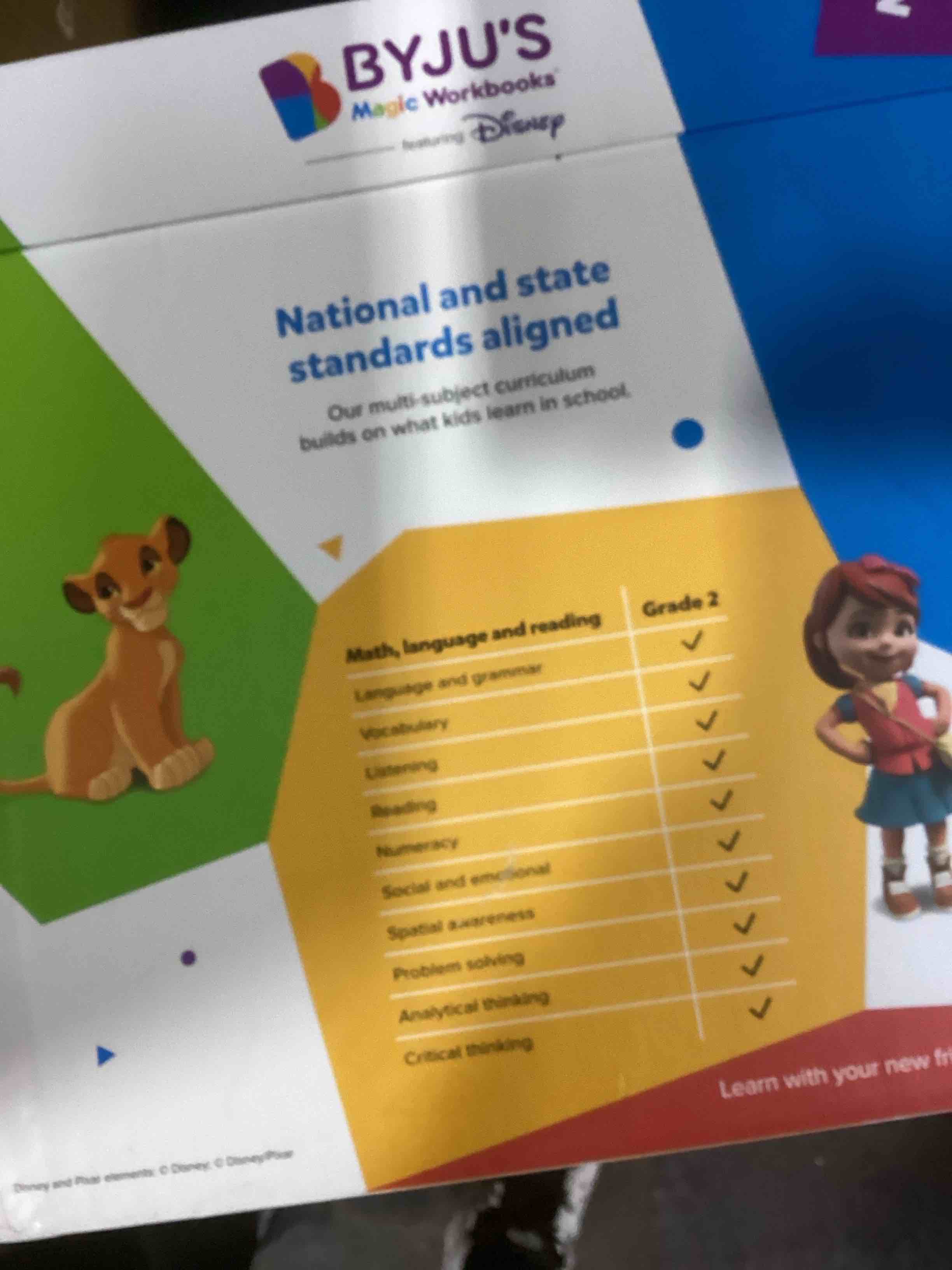 BYJU’S Learning Kits: Disney, 2nd Grade Premium Edition (App + 8 Workbooks) Ages 6-8, Featuring Disney & Pixar Characters - Learn Grammar, Multiplication/Division & Writing - Osmo Fire base included