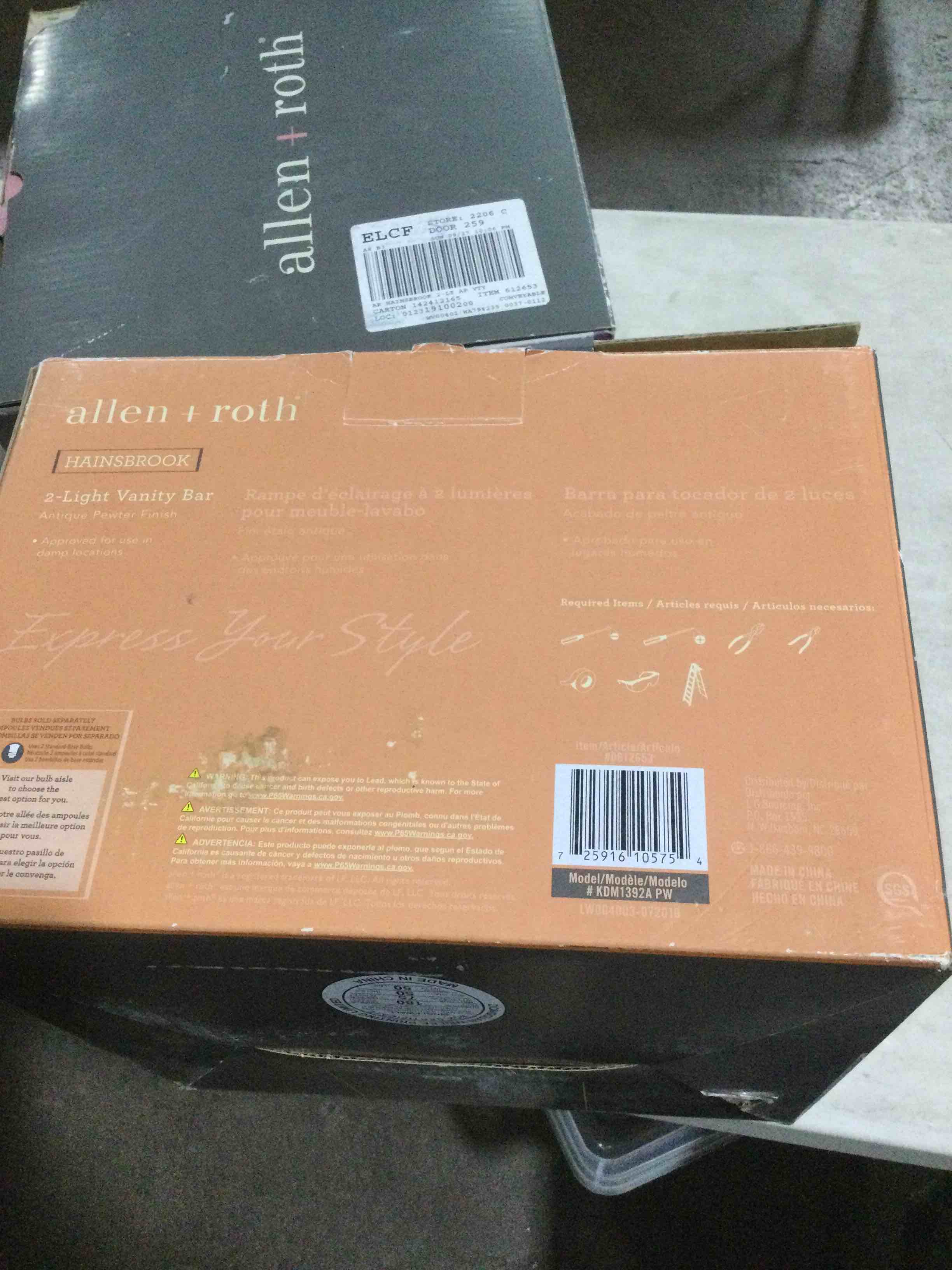 ?Allen + Roth KDM1392A PW Hainsbrook 18.25" 2-Light Antique Pewter Vanity Light