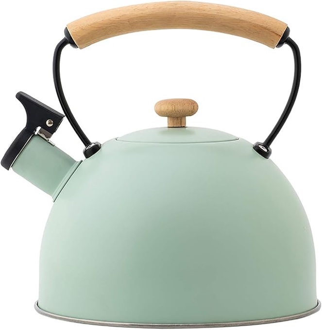 2.5L Whistling Kettle Made of Stainless Steel, Stainless Steel Tea Kettle Induction, Whistling Kettle Stainless Steel Kettle with Heat-Resistant Handle-Green