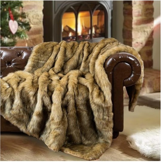 BATTILO HOME Luxury White Faux Fur Throw Blanket Long Pile with Black Tips, 51"x67", Super Warm Thick Faux Fur Blanket for Couch, Bed, Fuzzy Fluffy Elegant Cozy Blanket