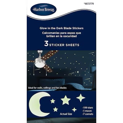 (pack of 3) Harbor Breeze Glow in the Dark Ceiling Fan Stickers 5.12-Inches W x 8.27-Inches H Self