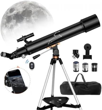 Qniuco Telescope, 80mm Aperture 800mm Telescopes for Adults Astronomy & Kids & Beginners, Portable High Powered Refracting Professional Telescope with an Adjustable Tripod, a Bag, a Phone Adapter