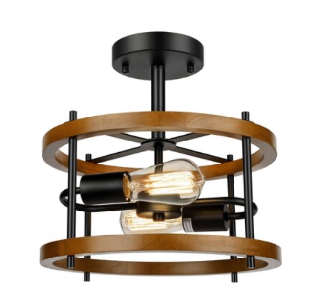 LamQee 2-Light Brown Farmhouse LED Dry rated Chandelier