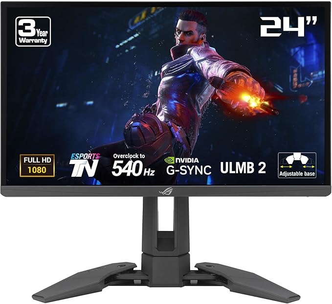 ASUS ROG Swift Pro PG248QP NVIDIA G-SYNC esports gaming monitor -24.1-inch FHD, 540 Hz (OC), Esports-TN panel, NVIDIA Reflex Analyzer, ULMB 2, adjustable base