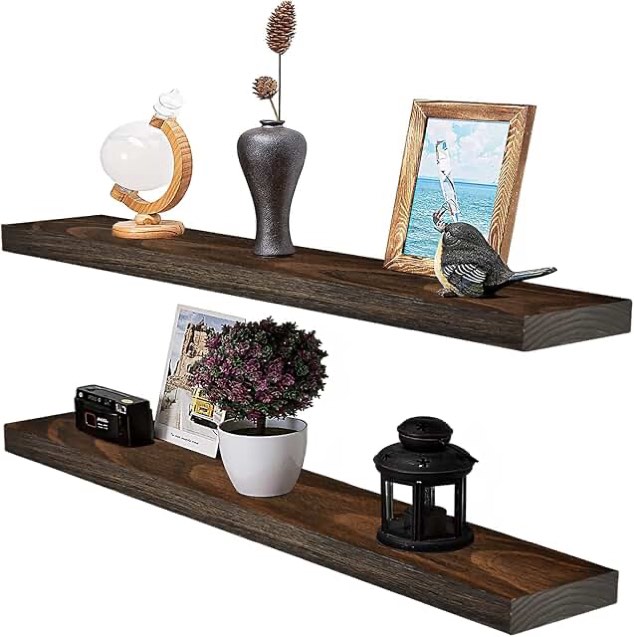 WELLAND Bradley Floating Shelves Set of 2 Handmade Wood Wall Shelf Rustic Wall-Mounted (Walnut, 36 inch)