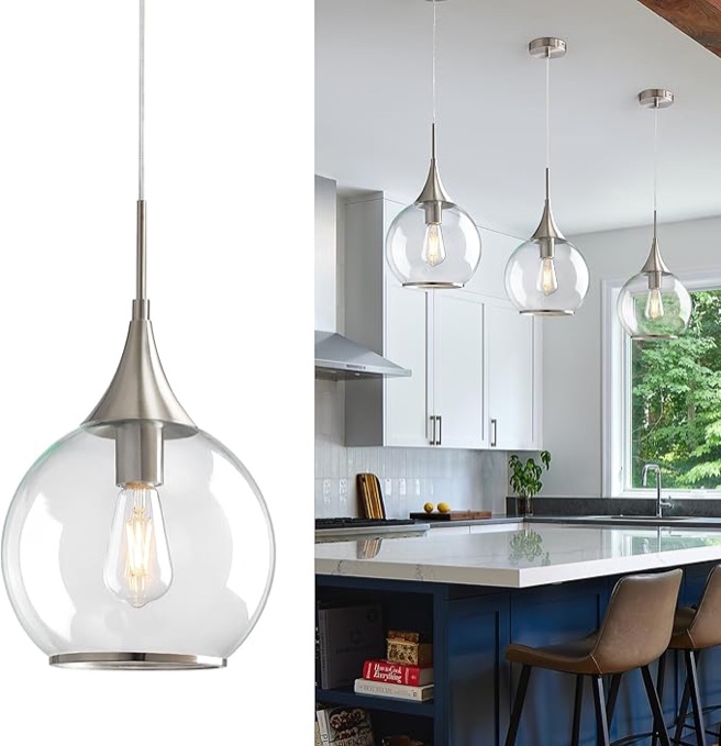 Pendant Lights Kitchen Island: Matte Black Light Fixture Farmhouse with Clear Glass - 10 Inch Mid Century Globe Kitchen Lighting Fixtures Ceiling for Dining Room