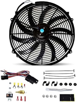 A-Team Performance - 16" Electric Radiator Cooling Fan Wide S-Curved 10 Blades - Thermostat Kit 3000 CFM Reversible Push or Pull with Mounting Kit - Heavy Duty 12 Volts
