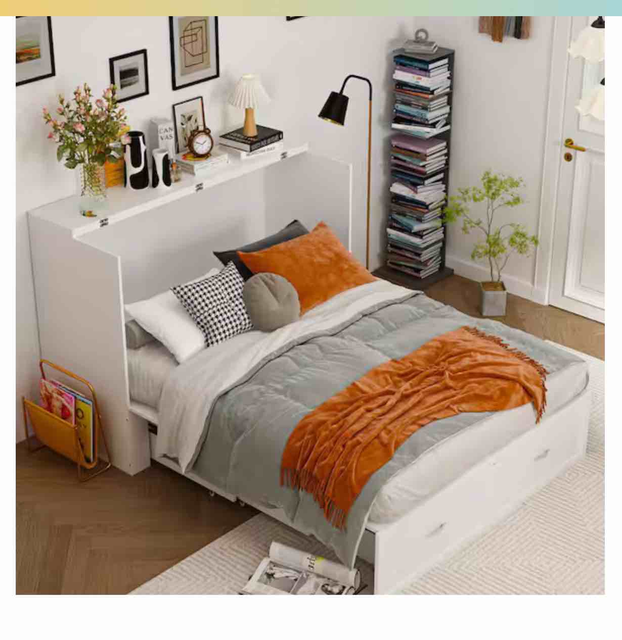 White Wooden 55.1 in. W Chest of Drawers, Can Convertible to Full Size Bed with USB Charging Station and Wheels(incomplete)