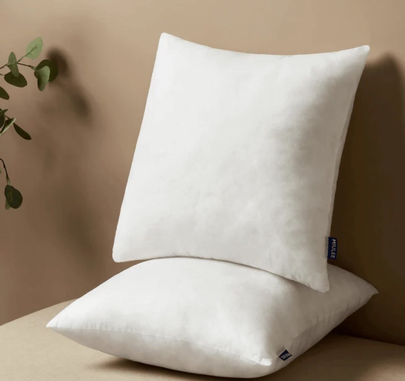 miulee pillow inserts set of 2, square decorative throw pillow premium fluffy lumbar pillow forms sham stuffer for living room sofa couch bed