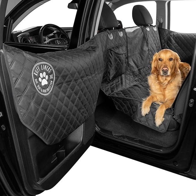 Medium Dog Seat Cover, 2025 Black – As Seen on Shark Tank – Back Seat Protector for Cars, Mid-Size SUVs, & Mid-Size Trucks – Waterproof, Touch Fasteners, & Belt Slots – Sturdy Dog Hammock
