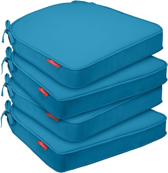 Pcinfuns Outdoor Chair Cushions 19"x19"x3" Set of 2 Memory Foam Seat Cushion for Patio Furniture with Ties,Removable Cover Hidden Zipper Round Corner for Yard Garden,Blue