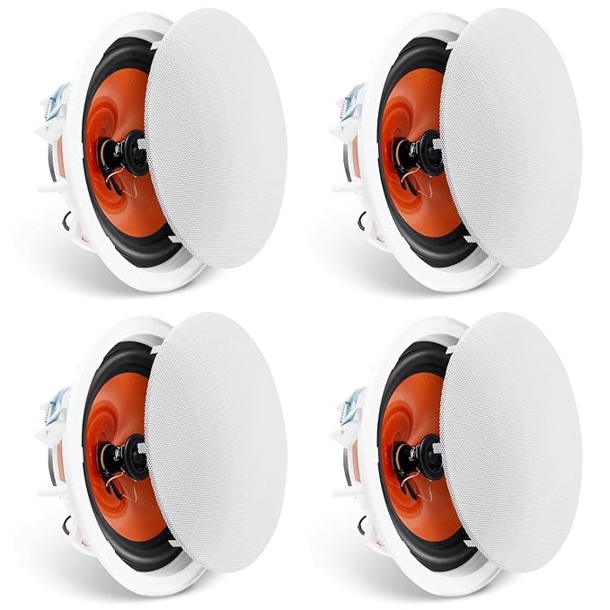 VEVOR 4 PCs 8 Inch in Ceiling Speakers, 100-Watts, Flush Mount Ceiling & in-Wall Speakers System with 8" Woofer,1" Tweeter, for Home Kitchen Living Room Bedroom or Covered Outdoor Porches