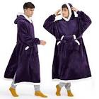 Bedsure Oversized Wearable Blanket Hoodie, Long Sherpa Fleece Blanket Sweatshirt as Gifts for Women, with Warm Big Hood for Christmas, Side Split and Belt, Purple, Oversize 2 pcs 
