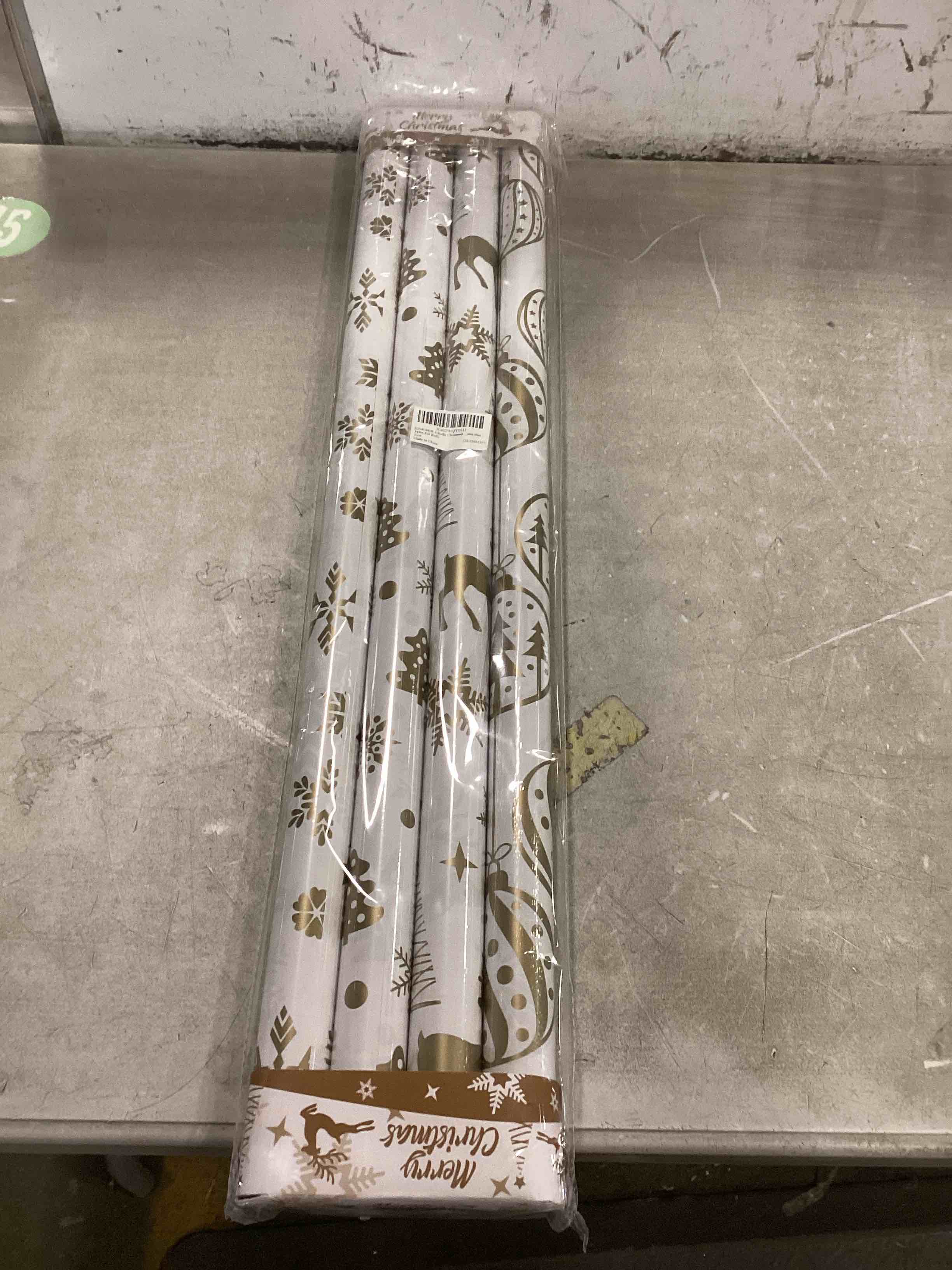KIMOBER 4 Rolls Christmas Wrapping Paper with Cut Lines on Reverse,Coated Paper with Golden Christmas Elements(30in × 144in Per Roll)