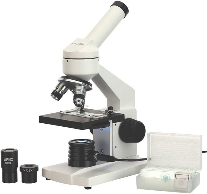 AmScope - M102C-PB10 40X-1000X Biological Compound Microscope with Prepared and Blank Slides for Student and Kids