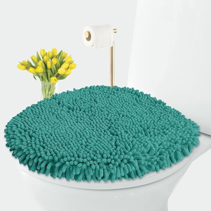 LuxUrux Toilet Lid Cover, Extra-Soft Plush Seat Cloud Washable Shaggy Microfiber Standard Toilet Lid Covers for Bathroom Machine Wash & Dry. (18x18 inches, Turquoise)